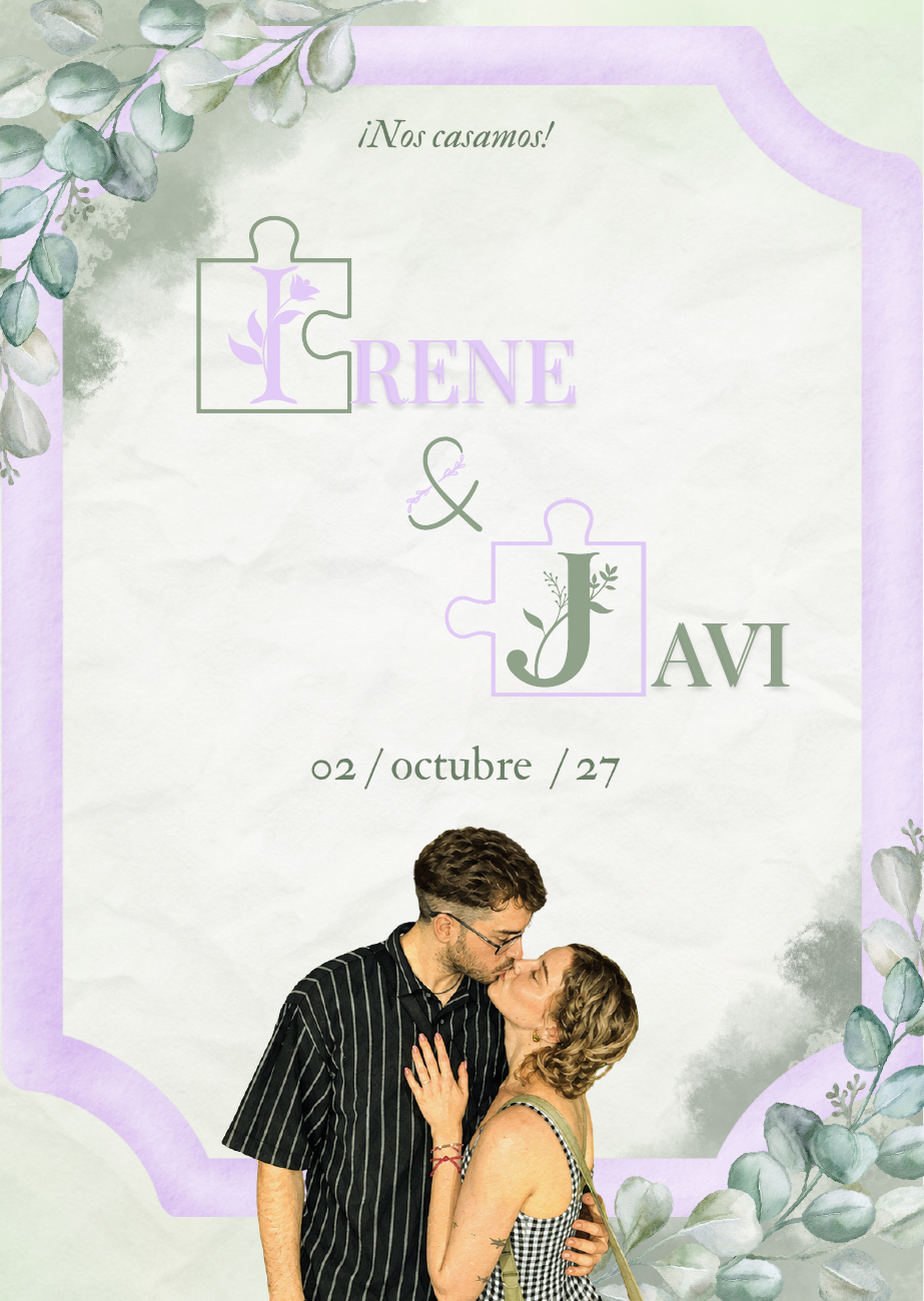 Portada de la invitación de boda de Irene y Javi, el 2 de octubre de 2027